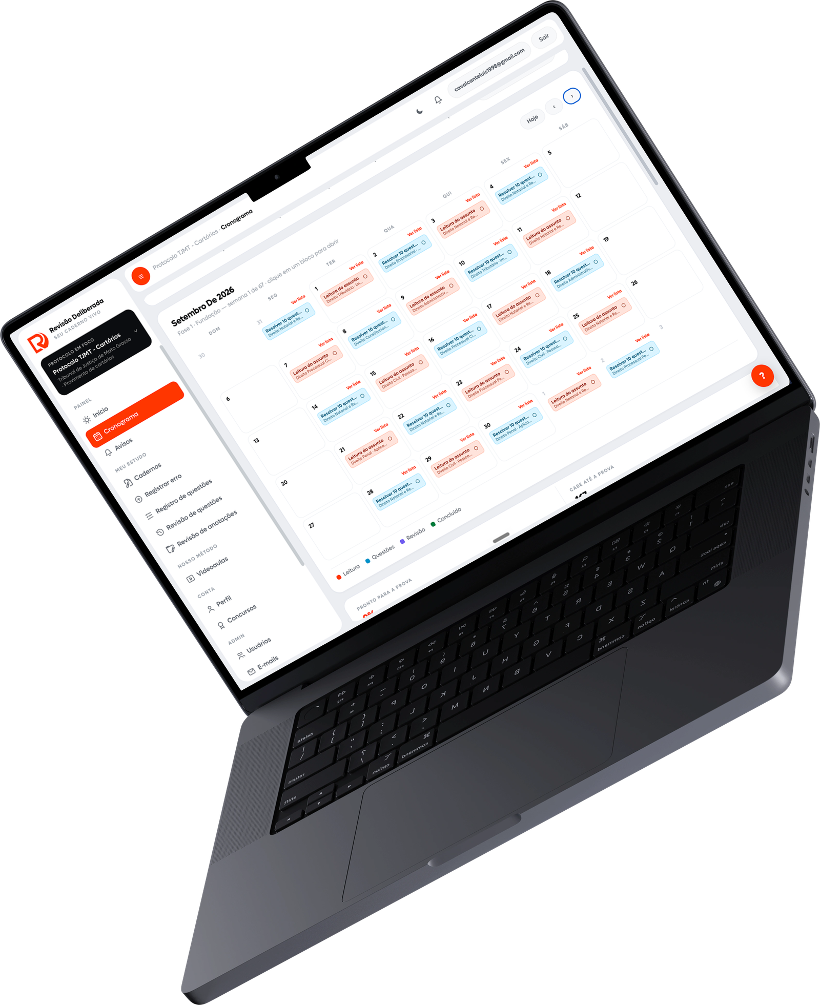Calendário de estudos da Revisão Deliberada exibido em um notebook